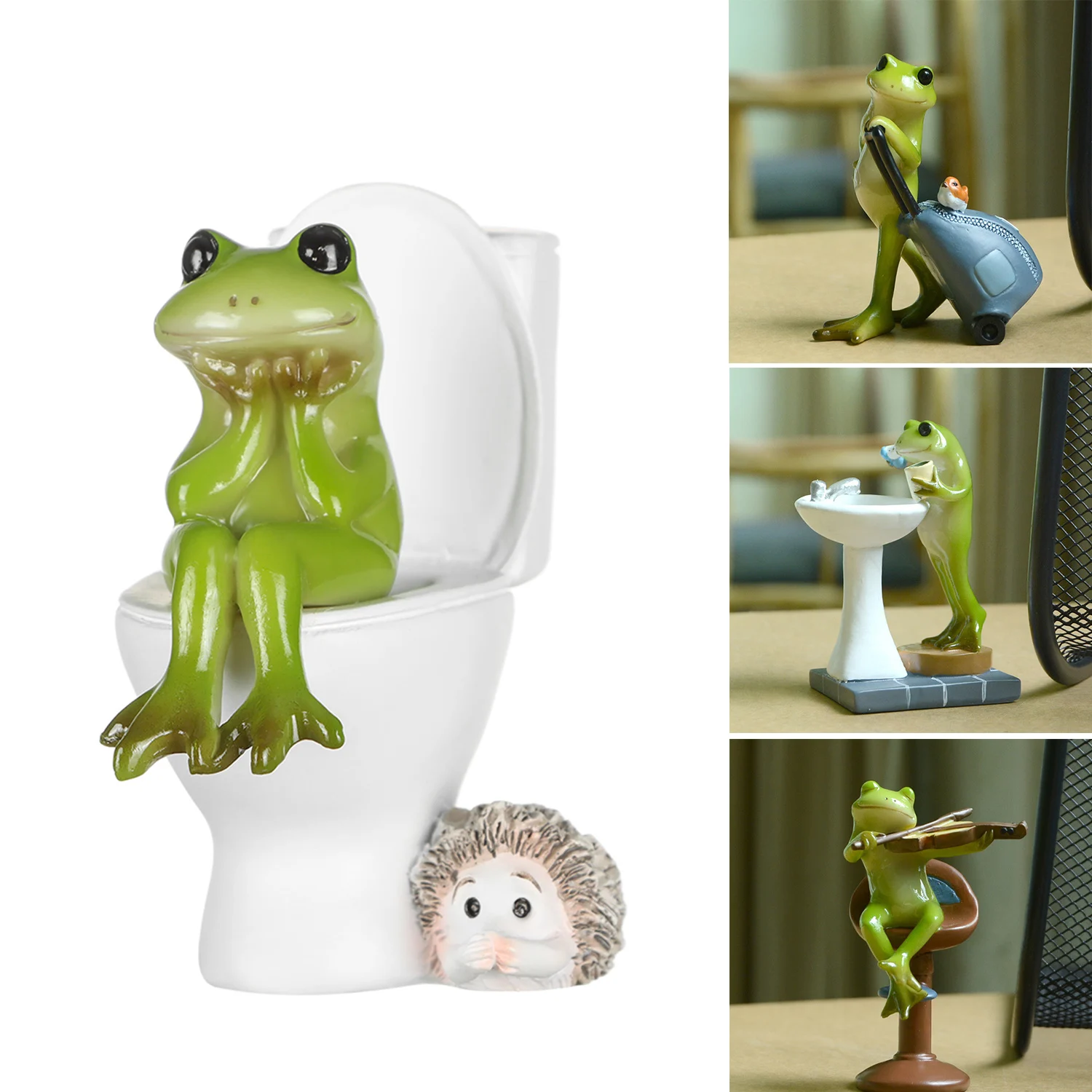 Bathroom Miniature Outdoor Garden Decoration Fairy Garden Frog on the toilet Animal Statue Frog Figurine