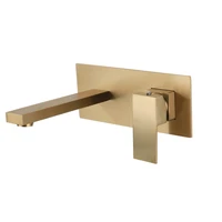 basin faucet solid brass sink mixer tap hot cold bathroomlavatory crane in wall single handle with embedded box brushed gold