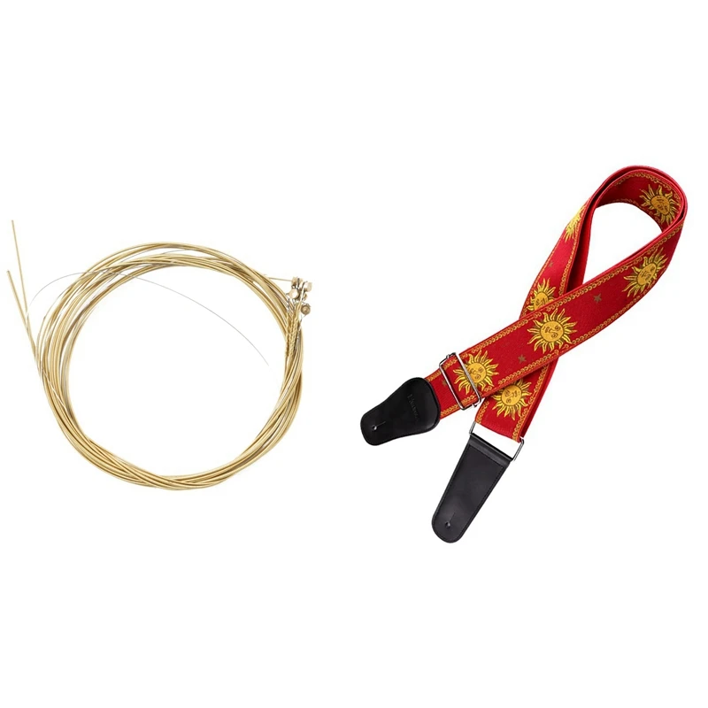

Guitar Strings Set & Hot Guitar Strap Electric Guitar Strap Bass Strap Belt With Embroidery For Guitar Red