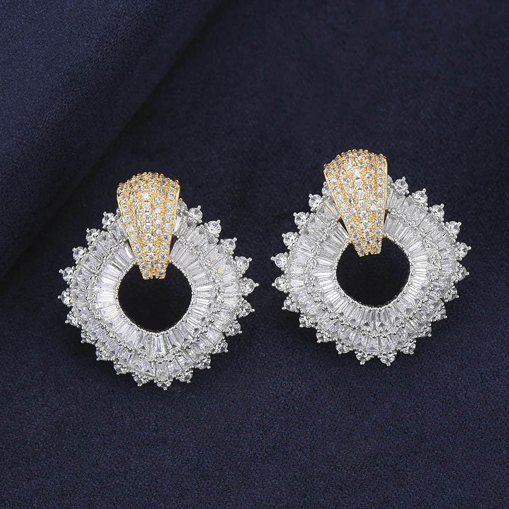 

LARRAURI 2019 New Geometric Shape Cubic Zirconia Inlaid Stud Earrings Trendy Women Wedding Earrings aretes de mujer modernos