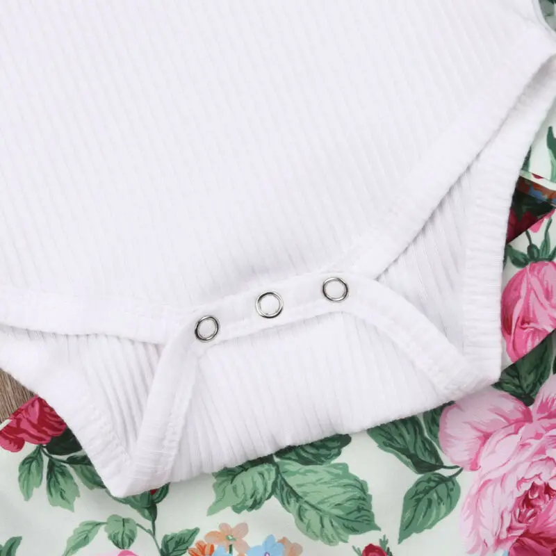 

2020 New Fashion Newborn Baby Girl Romper Tops Jumpsuit Floral Pants Headband Outfit Clothes Set