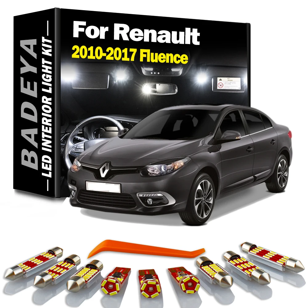 BADEYA 12Pcs For 2010 2011-2017 Renault Fluence Error Free Car LED Bulbs Interior License Plate Reading Dome Map Trunk Light Kit