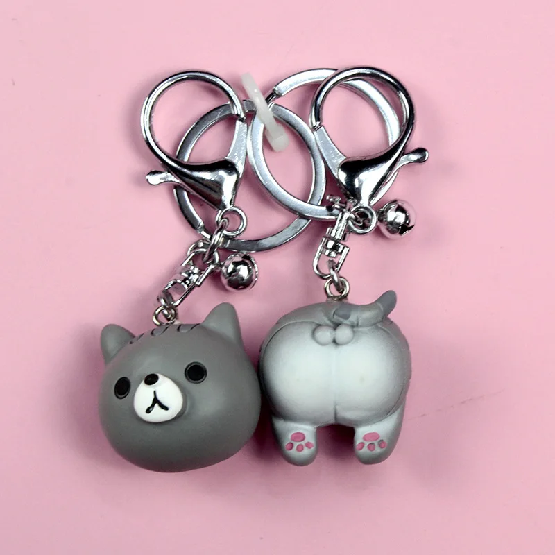 

New Cute Grey Cat Keychain Resin Cartoon Little Yellow Duck Lovers Bag Key Chains Little Pig Cat Metal DIY Accessories Key Ring
