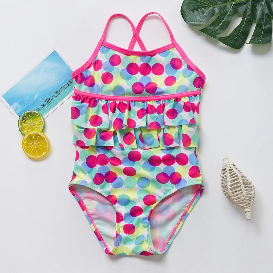 2019 Одна деталь рюшами Стильный купальный костюм для девочек 3-10years цельный ванный