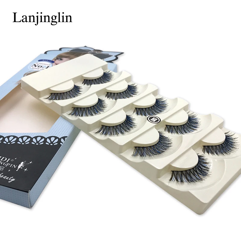 Натуральные длинные накладные ресницы 5 пар полный полос искусственные синие