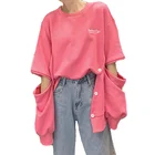 Свитшот женский в стиле оверсайз с вырезами, тонкий худи с длинным рукавом, круглым вырезом и Боковым Разрезом, на пуговицах, уличная мода, осень 2020