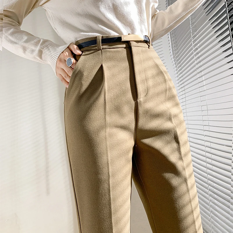 

Harem Autumn and Winter New 2020 Short Cropped Straight Radish Women's High Waist Woolen Suit Pants