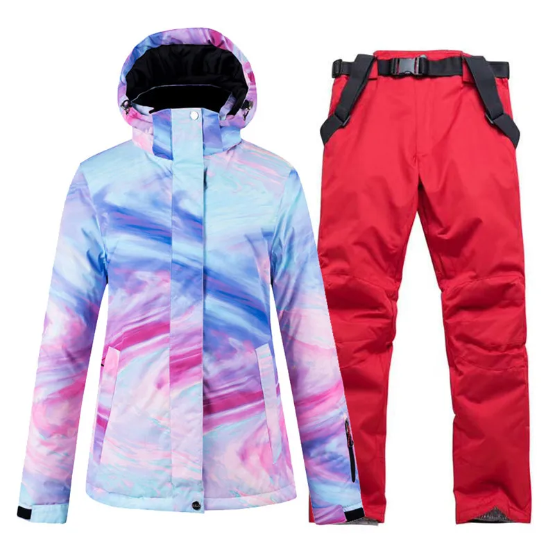 picture jacket pant Красочный Зимний костюм, женская одежда для сноуборда, зимние водонепроницаемые утепленные костюмы, уличная лыжная куртка+ зимние комбинезоны, штаны - Цвет: picture jacket pant