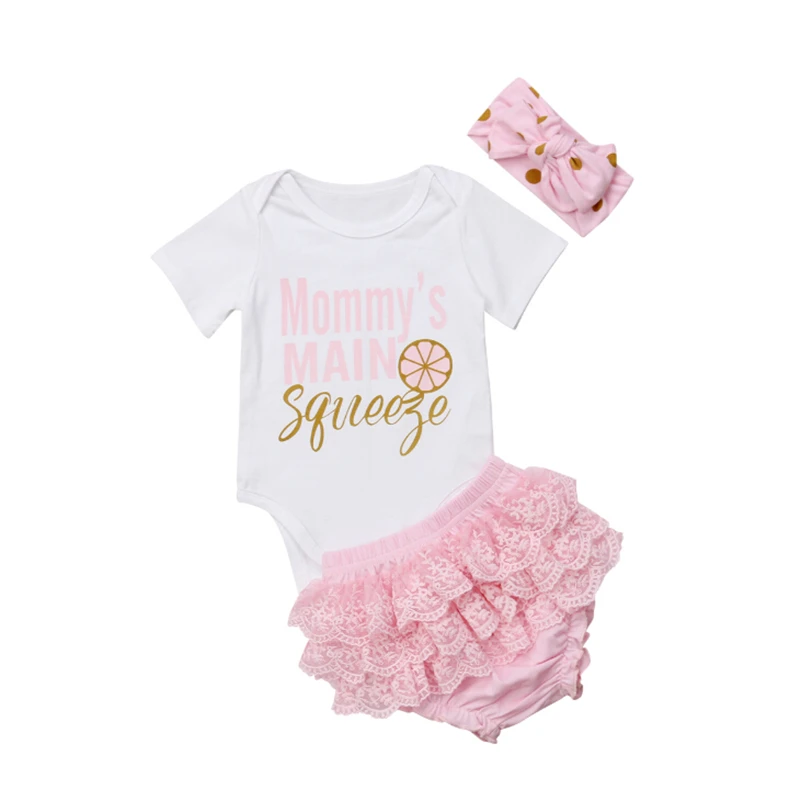 

AA Newborn Baby Girl Clothing Set Birthday Costume For Girl Clothes Cotton Short Sleeve Romper Lace Shorts Toddler Clothes Set