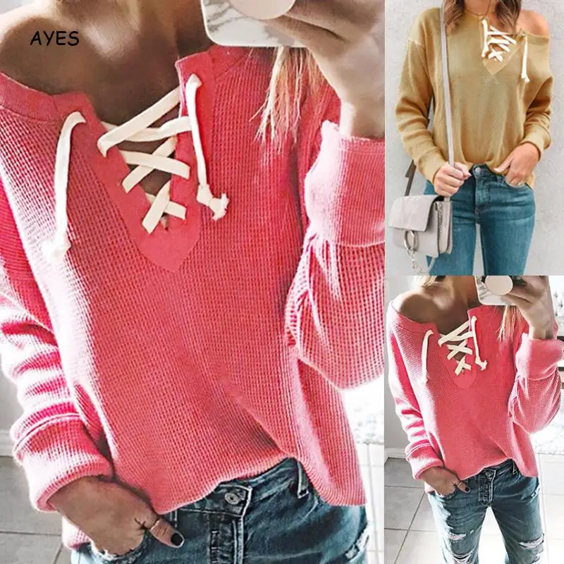 Свитер на одно плечо женские розовые свободные трикотажные пуловеры 2019 осень