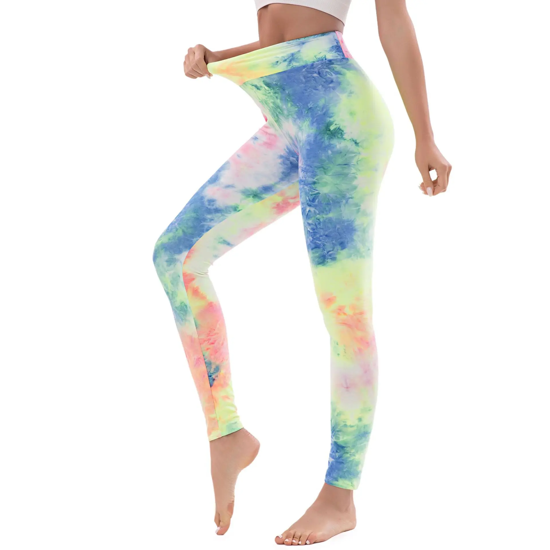 

2021 Plus Szie High Waist Elastic Tie Dye Yoga Pants For Women Sexy Yoga Women Leggings Push Up Ankle Length OEM Dropshipping