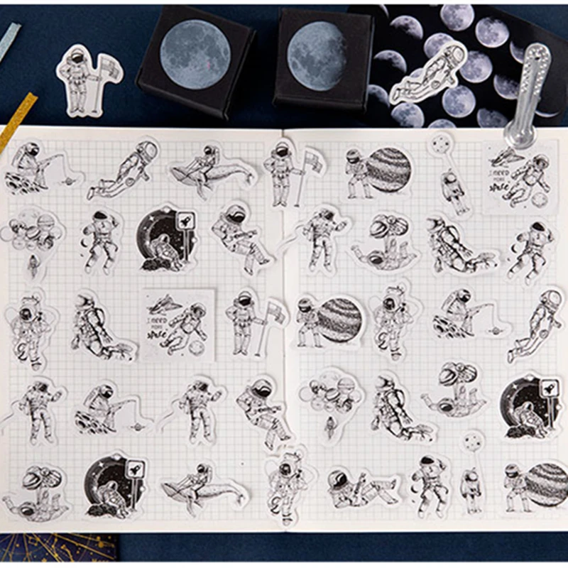 Mo.card retro Interstellar astronauts mini paper diary Scrapbooking sticker Decoration label 1 lot = pack 45 pcs | Канцтовары для