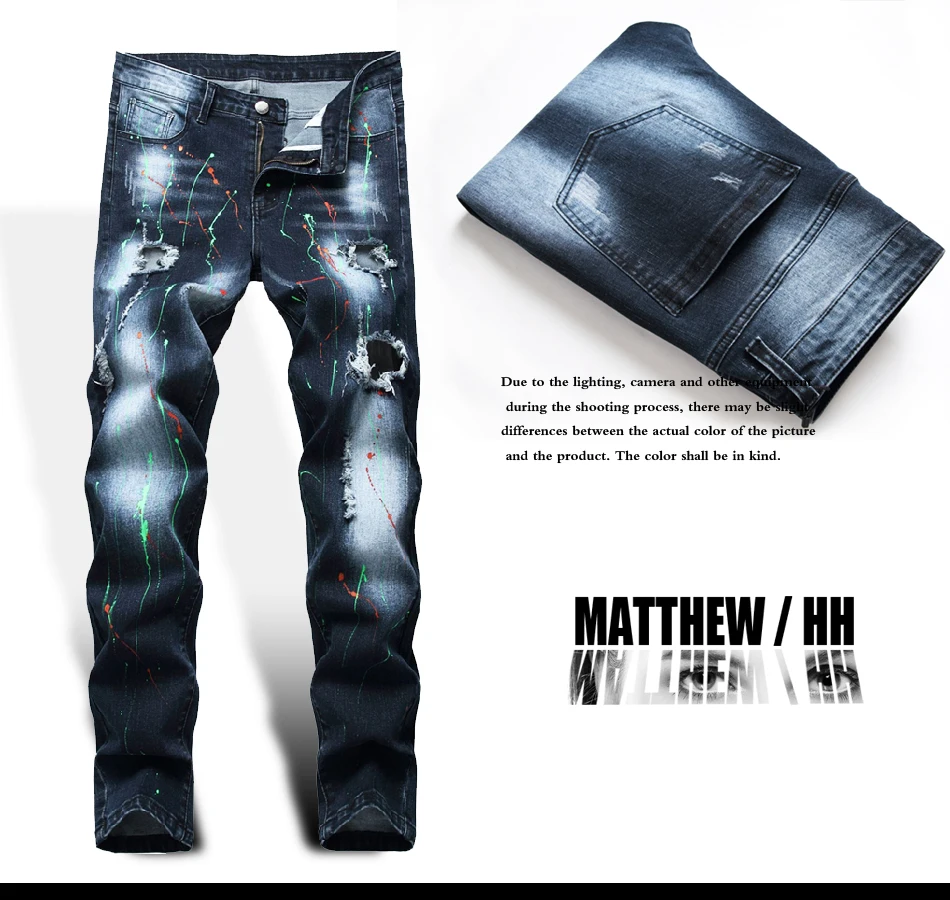 

Джинсы мужские прямые, перфорированные штаны на молнии, повседневные модные брюки B011