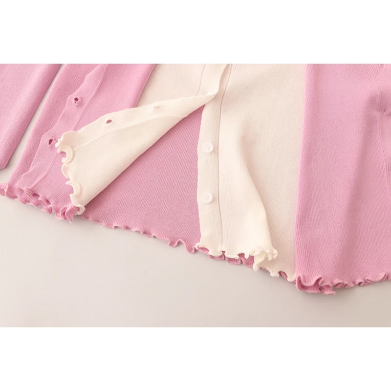 

Fake Two Pieces Sets Korean Style Contrast Color Knitted Blouses Women 2021 Summer New Fashion Casual Chic Fr Cardigan Crop Tops