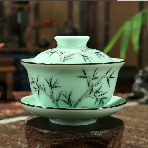 Набор чашек для чая Longquan Gaiwan фарфоровая чаша с цветочным рисунком ручной работы