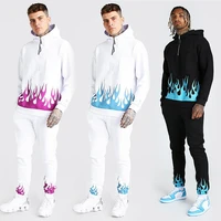 new men long sleeve hoodie sports trousers mens 3d flame print hoodie set basketball running breathable loose clothing