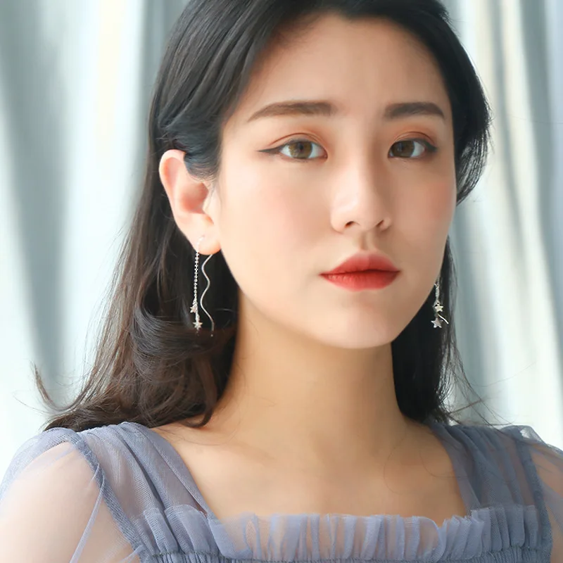 

MEYRROYU 925 стерлингового серебра простые милые серьги с подвесками в виде звезд из Подвесные серьги для девушек на день рождения обручальные с...