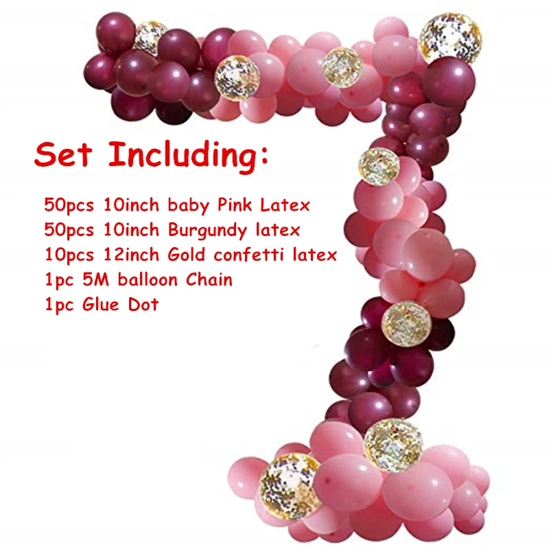 112pcs Christmas Baby Pink Burgundy Balloons Garland Arch Kit Confetti Birthday Wedding Baby Shower Anniversary Party Decoration