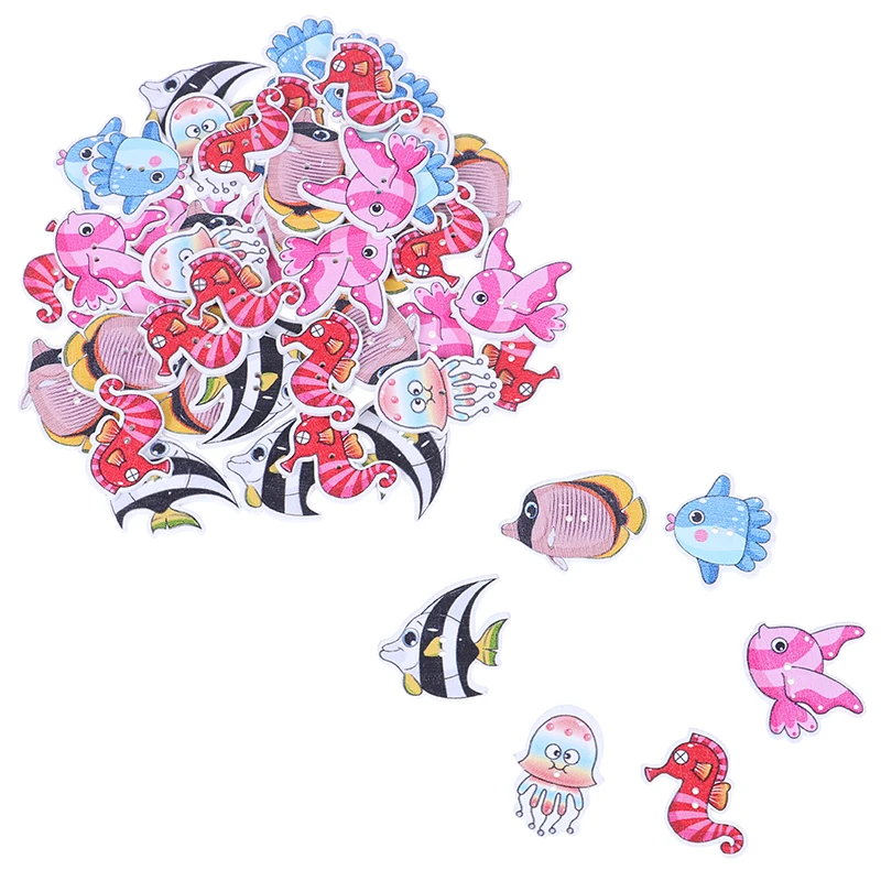 50pcs Mixed Animal Fish Wooden Buttons For Clothes Crafts Sewing Decorative Needlework Scrapbooking DIY Accessories | Дом и сад