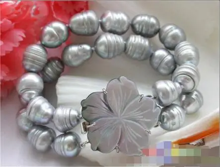 

Wholesale price 16new ^^^^P3119 2row 8" 15mm rice Screw gray freshwater cultured pearl bracelet
