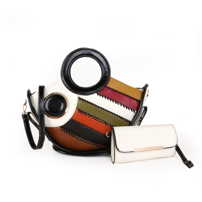 

2021 attractive color contrast design fashionable texture girl party bag woman's all matching Leather Messenger bag chic
