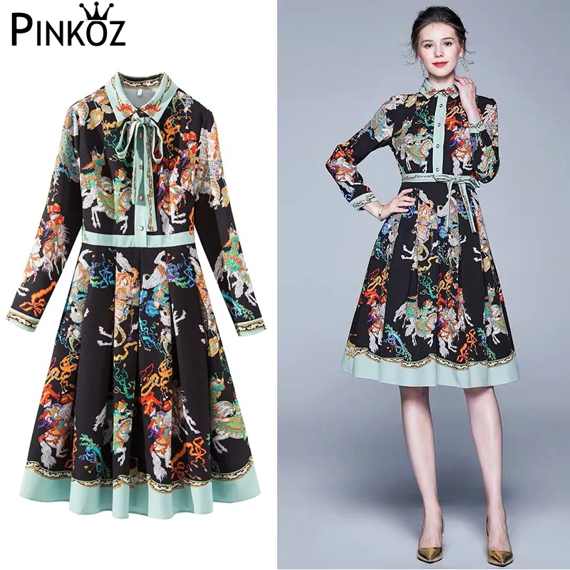 Pinkoz модное дизайнерское винтажное печатное Плиссированное Платье женское с