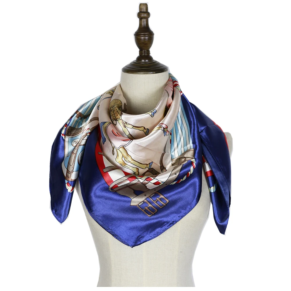 Horse Belt Silk Scarf Bandana Luxury Square Shawl Satin Head Hijab Women Invierno Print бандана |