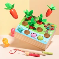 new kids montessori wooden magnetic games fishing toy catch worm pulling carrot game 3d fish kids educational toys funny gifts