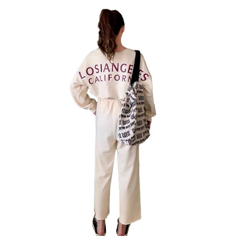 

Women's Sportswear Casual Sweatshirt Suit 2021 Spring New Solid Color Sweater Loose Wide-leg Pants Two-piece Unisex Couple Suit