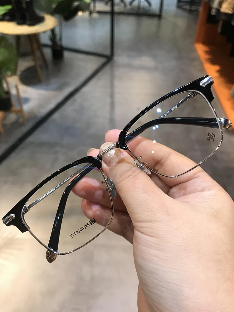 

JIANDAN Eyeglass Frame Retro Men And Women Big Face Pure Titanium Super Matched With Myopic Anti-Blue Light Glasses