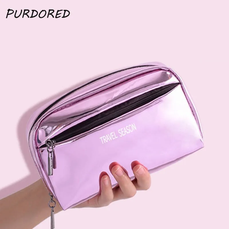 PURDORED косметичка для женщин кожа большая вместимость путешествий лазерный