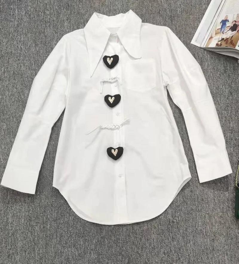 

High Quality Designer Blouse 2022 Spring Summer Shirt Women Turn-down Collar Sweetheart Buttons Long Sleeve Casual Shirts Blouse