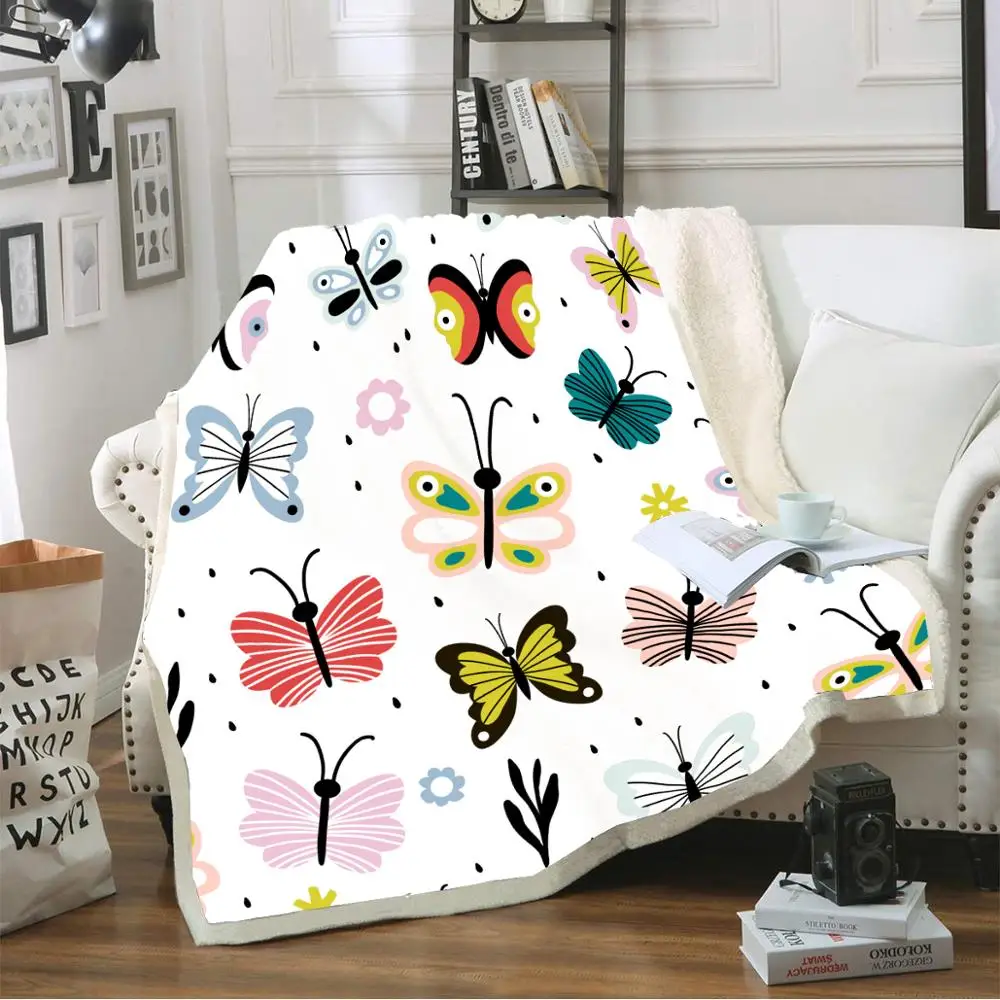 3D печать мультфильм бабочка пледы одеяло супер мягкие флисовые одеяла для