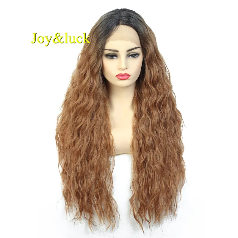 

Длинный парик на сетке спереди Joy & luck, афро кудрявые синтетические парики для женщин, коричневый полноразмерный парик с челкой, парик для аф...