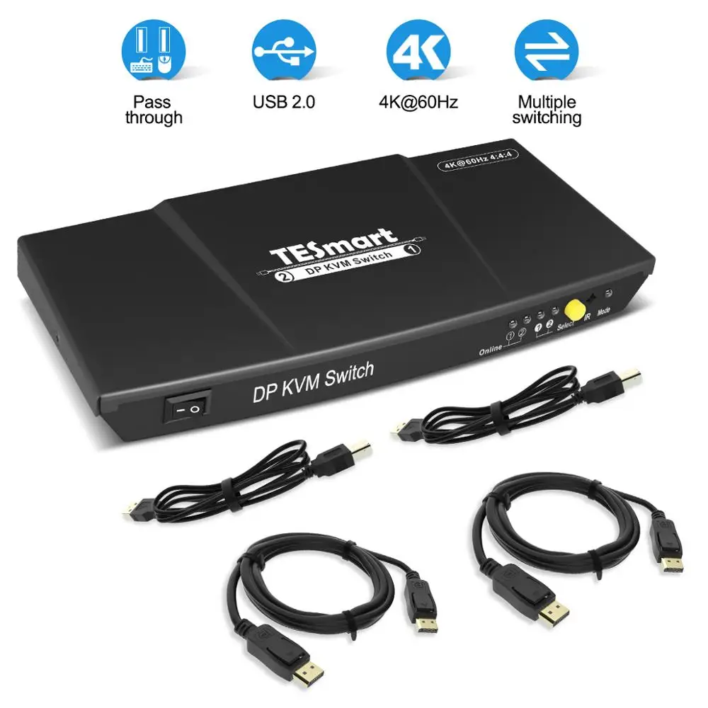 Порт дисплея 4K @ 60Hz Ultra HD 2x1 DP KVM переключатель с 2 Pcs 5ft кабелями и Sup Port s USB