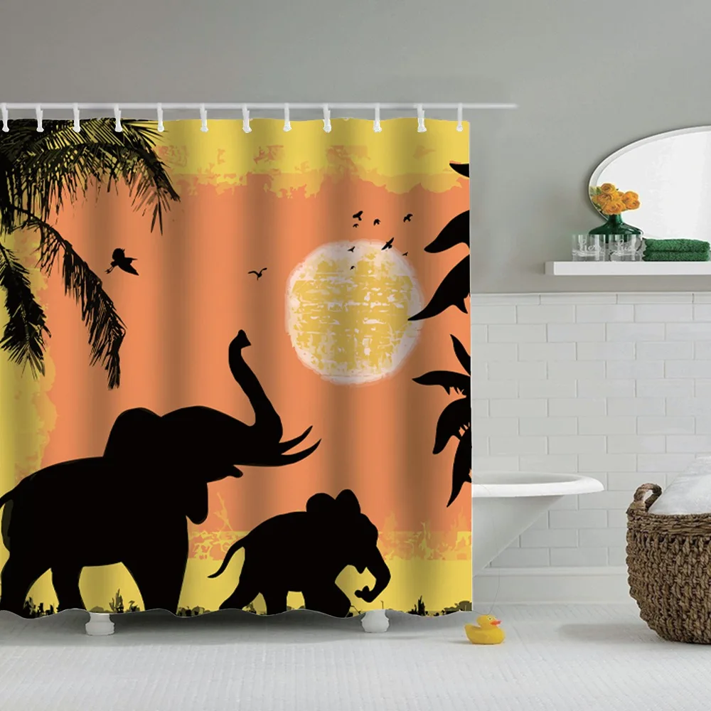 Занавеска для душа Dafield закат Африканские животные слон черные тени занавеска