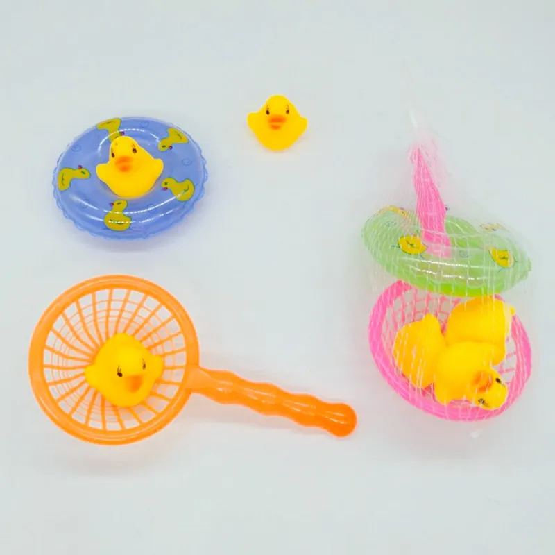 

Baby Washing Swimming Mini Swimming Rings Rubber Yellow Ducks Fishing Net Cute Floating Bath Toys for Baby Water Toy 5pcs/set