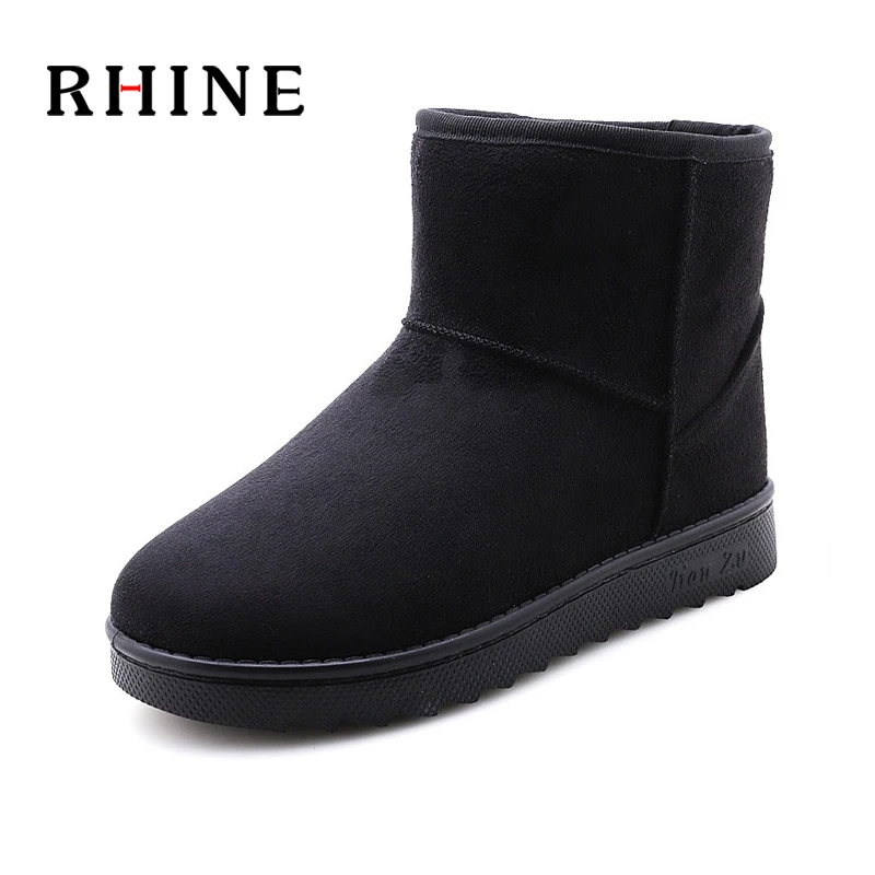 RHINE/Новые модные зимние мужские замшевые короткие плюшевые зимние ботинки мужские теплые Нескользящие повседневные ботинки на плоской подошве без шнуровки с мехом внутри
