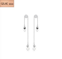 qsjie high quality swa new black and white pearl fringed ladys earrings charming fashion jewelry