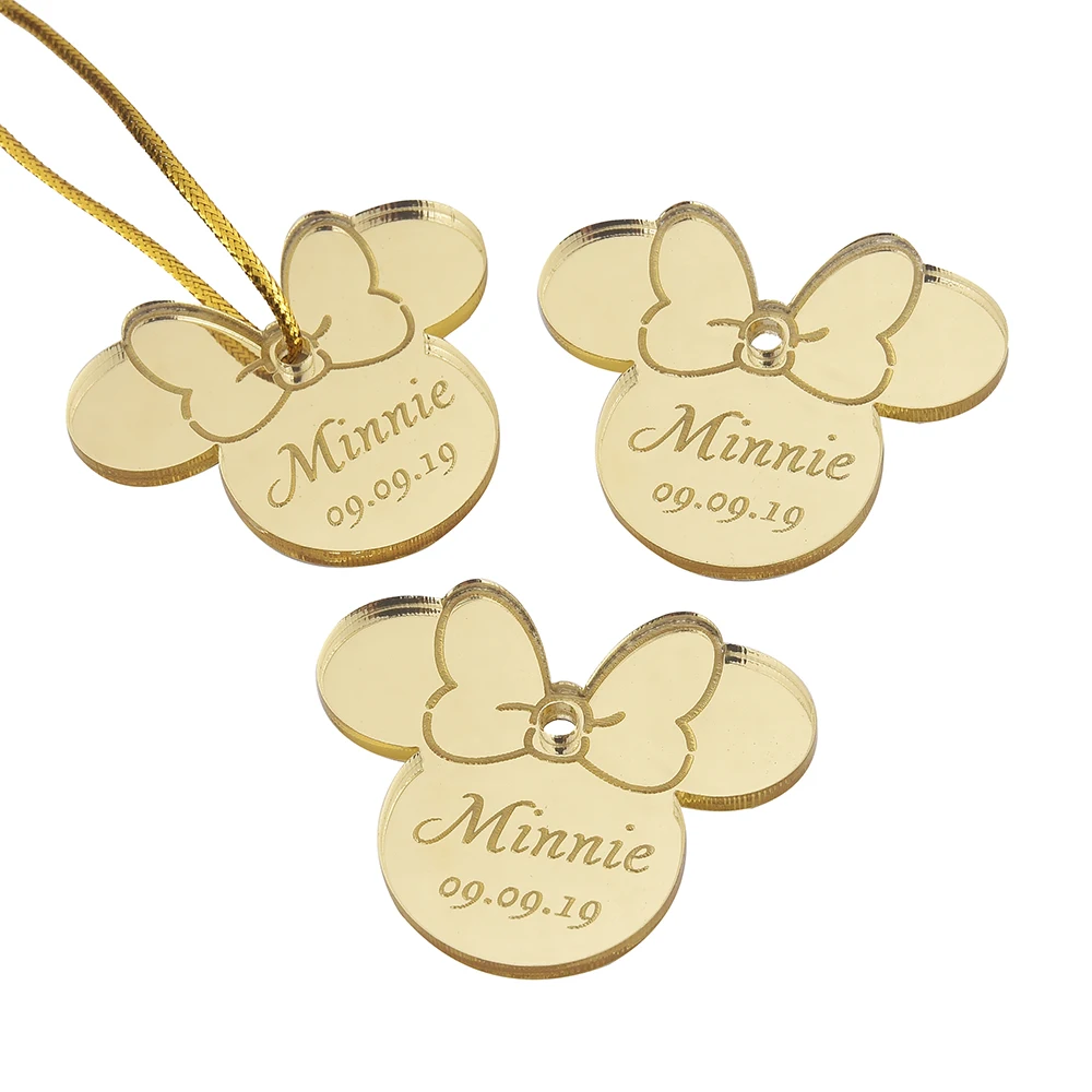 Style6 Gold 10 шт. персонализированные гравированное зеркало Минни Маус надписи имя карты метки ребенок душ украшение для вечеринки в день рождения 40 мм логотип - Цвет: Style6 Gold