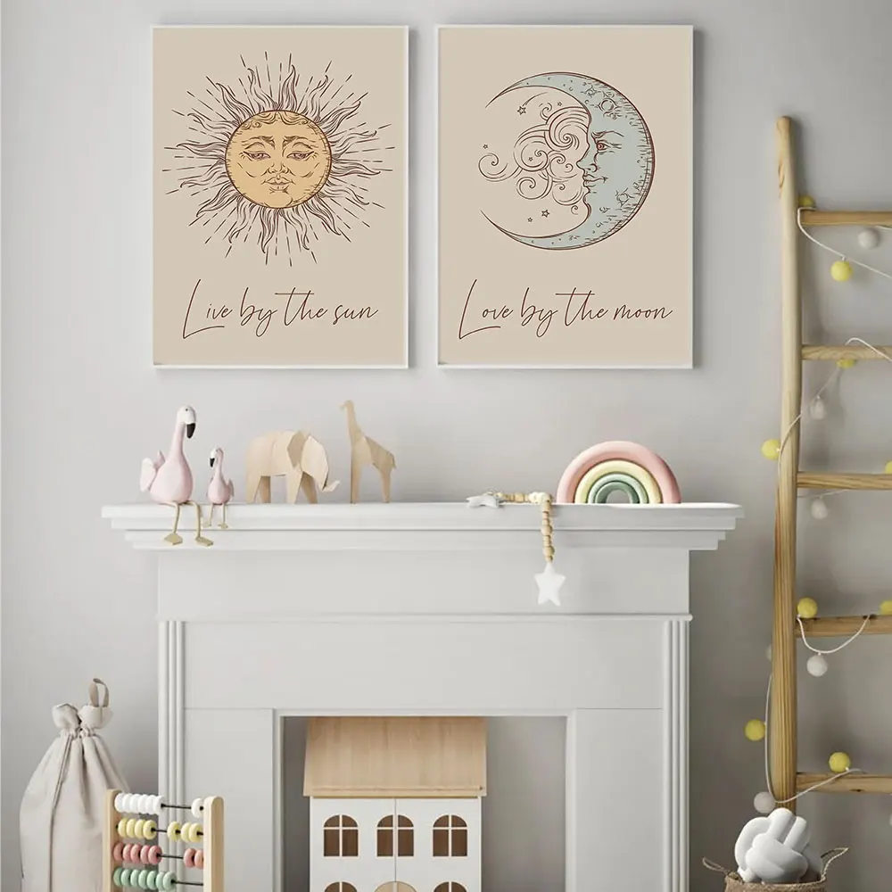

Nordic Abstract The Sun Moon Poster Retro Canvas Painting Modern Art Print Quotes Nordic Wall Picture For Living Room Decor