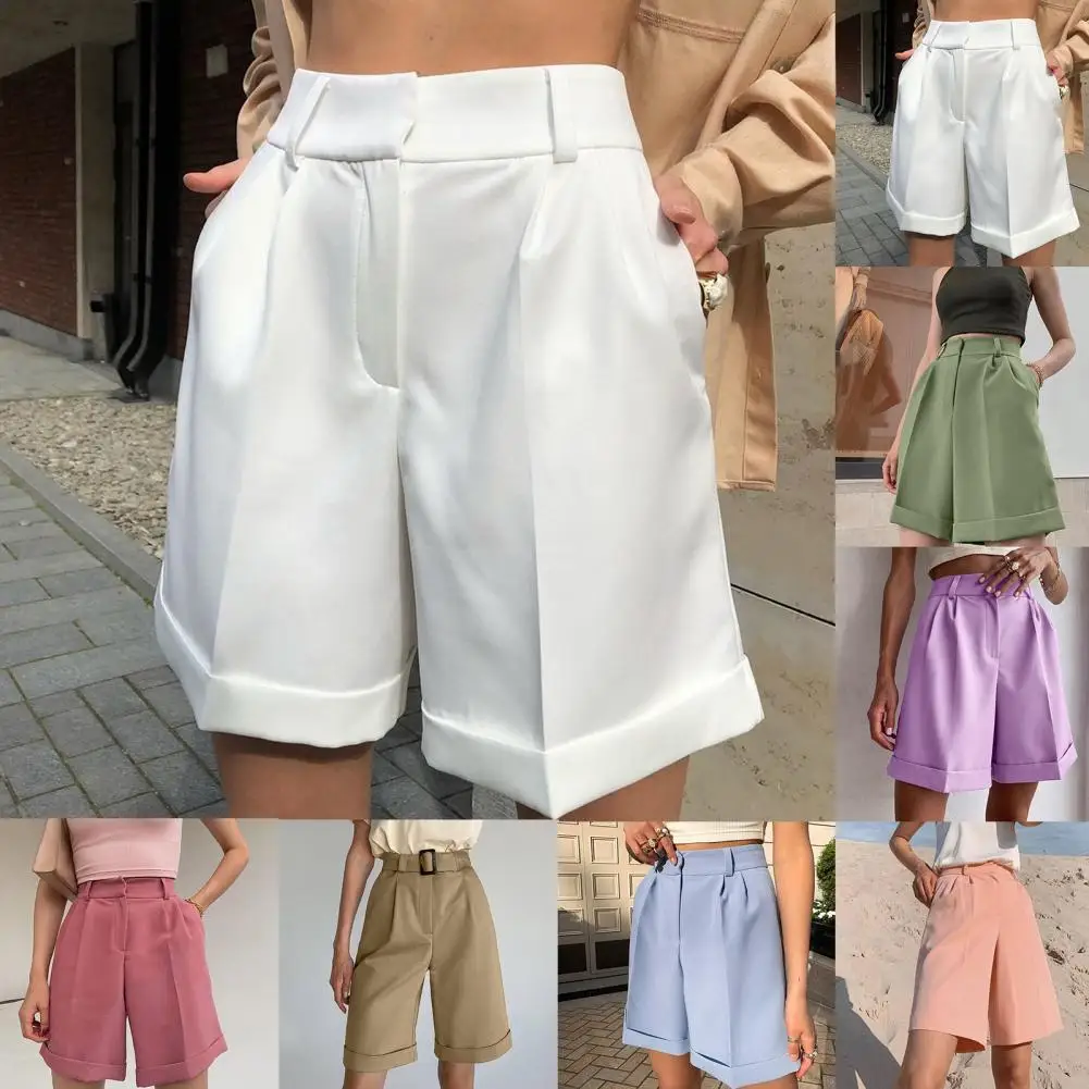 

Women 4 Colors Summer Fashion Casual Solid Color All Match Loose High Waist Shorts Lady Ladies Beach Shorts