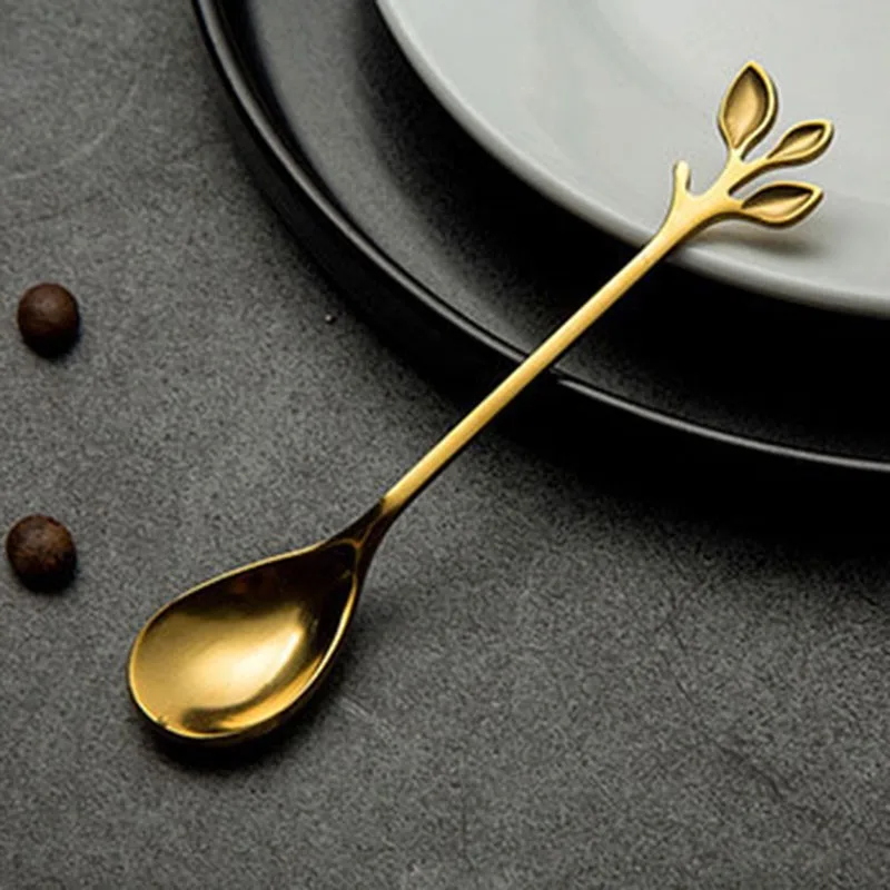 

Portable Creative Branch Leaves Dessert Spoon Multicolor Dessert Coffee Fork Exquisite Gift Reusable Tableware Kitchen Accessory