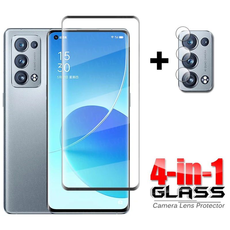 4-in-1 For Glass Oppo Reno6 Pro Plus 5G Tempered Glass 3D Full Curved Cover Glass Reno 5 6 Pro Plus HD Camera Screen Protector