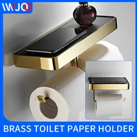 brass tissue holder bathroom gold lengthen toilet paper holder with shelf hotel mobile phone organizer roll paper towel holder