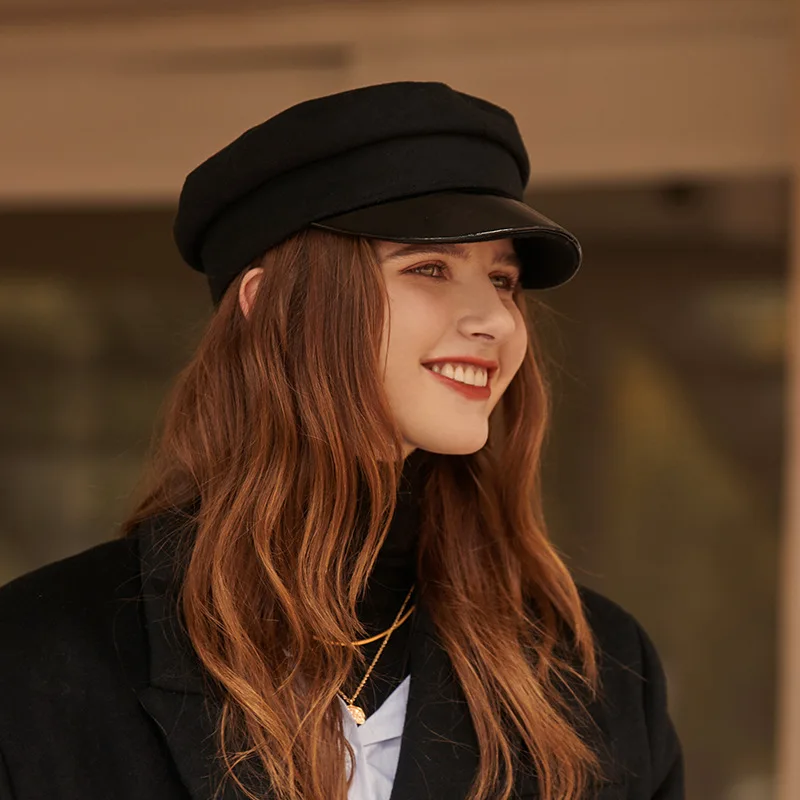 

2021 Autumn Winter Beret Retro Handsome Hats New French British Retro Art And Playful Woolen Stitching Newsboy For Caps