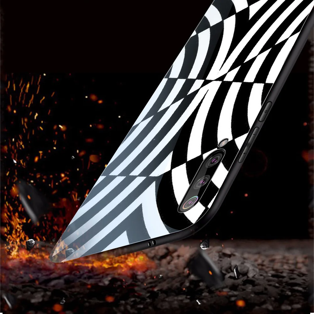 

ciciber Glass Case for Xiaomi Redmi Note 8 9 10X 7 8A 10 9S 8T 9T A3 A2 6X 5X Pro Max Mix 2s Lite F1 Black and white grid Funda