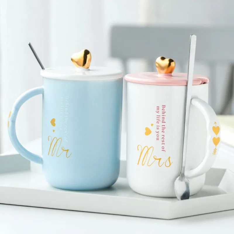 

Creative Simple Mug Nordic Personalized Ceramics with Lid Couple Handmade Coffee Mug Gift Box Taza Gato Kitchen Drinkware DB60MK