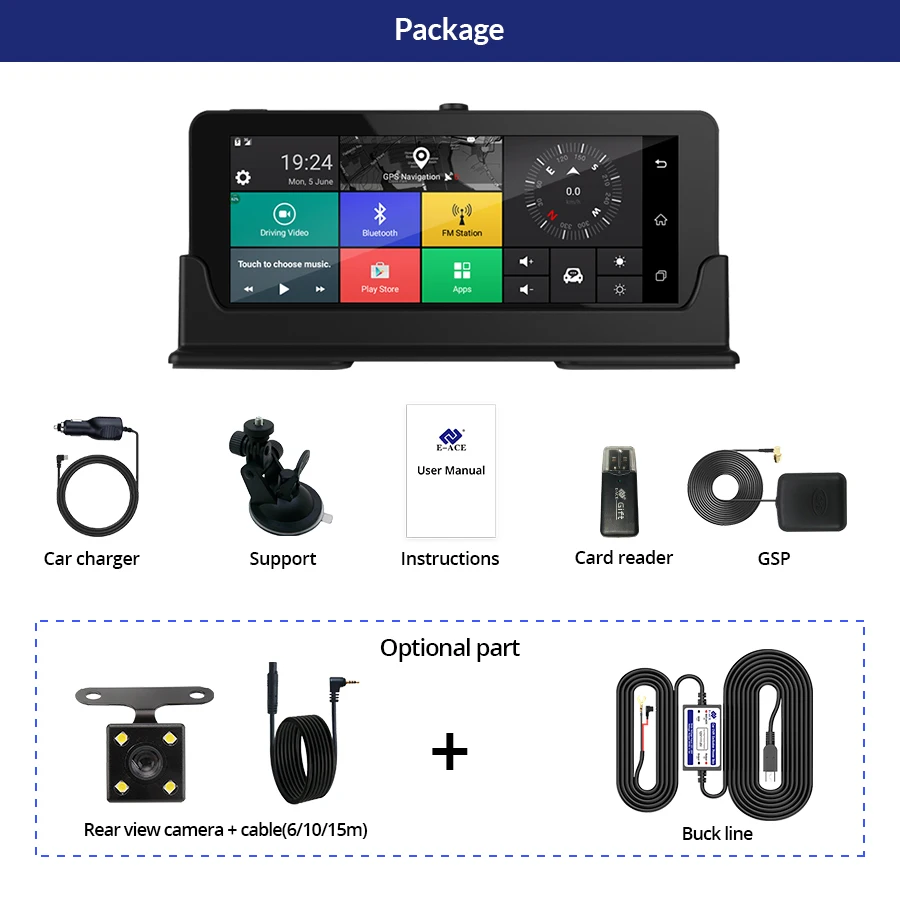 E-ACE E07 1080P HD 4G Автомобильный видеорегистратор Камера ADAS видео рекордер Android 5,1 gps навигация удаленный монитор грузовик видеорегистратор двойная камера s