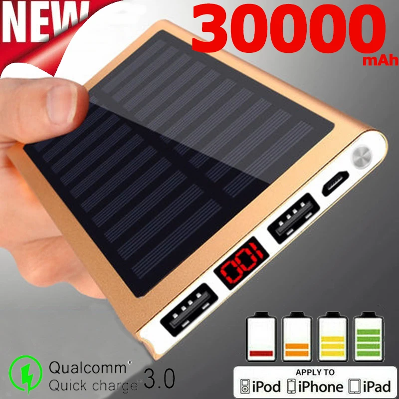 Портативное зарядное устройство на солнечной энергии 30000 мА · ч с 2USB
